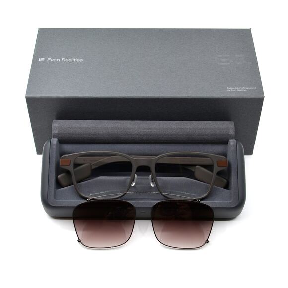 Even G1 B Smart Glasses Brown – Clear Non-Prescription Lenses + Clip – AR Smart - Picture 1 of 16